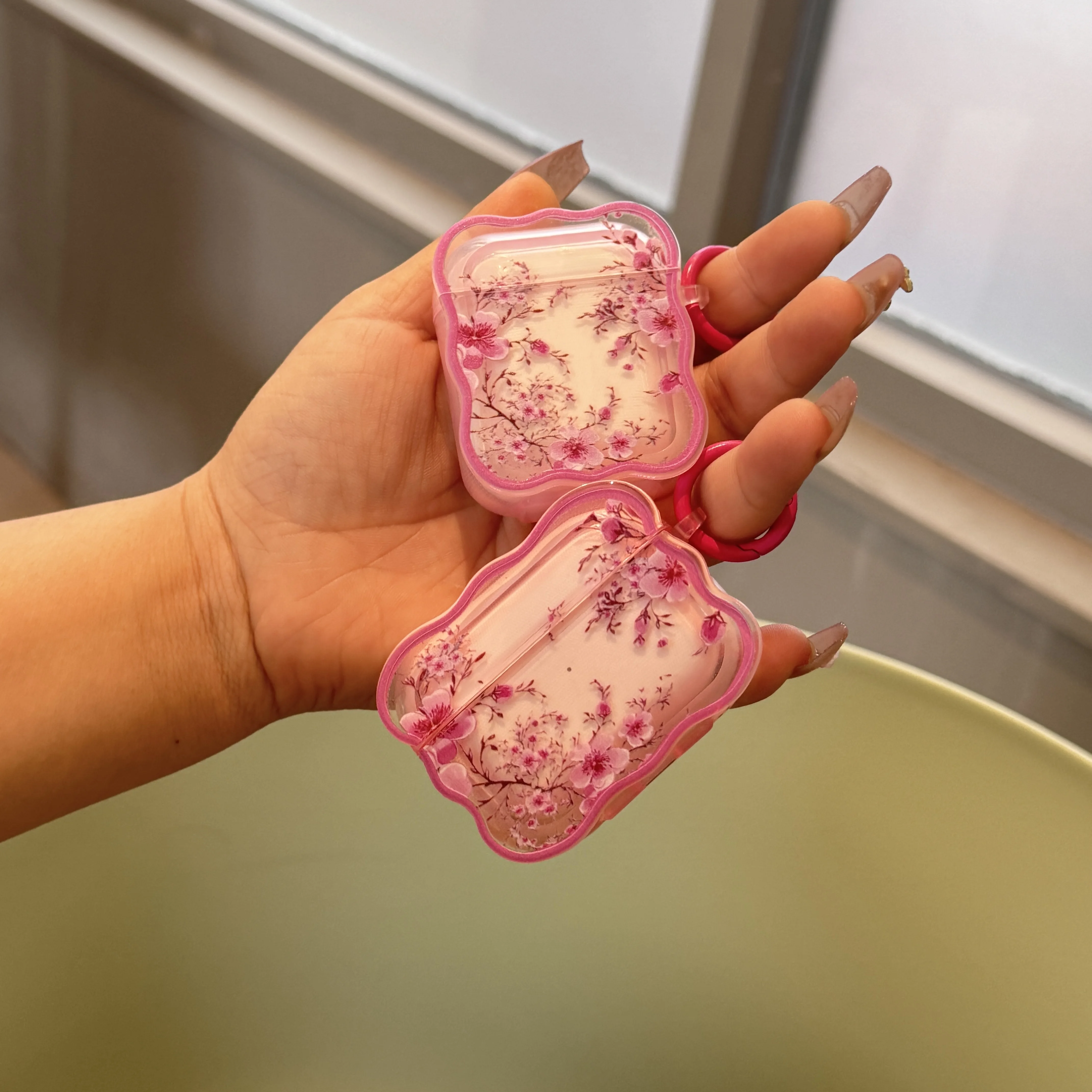 Funda transparente con flores rosas y ondas para auriculares, funda protectora para Airpods 1, 2, 3pro2, funda para auriculares - imagen 4