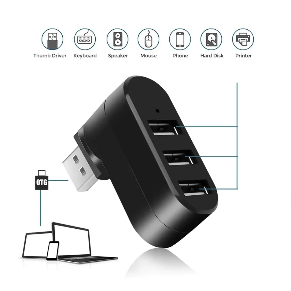 PzzPss-extensor de concentrador USB 3,0 de alta velocidad, 3 puertos, divisor giratorio, adaptador USB 2,0 para ordenador, PC, portátil, Mac, Mini Accesorios - imagen 5
