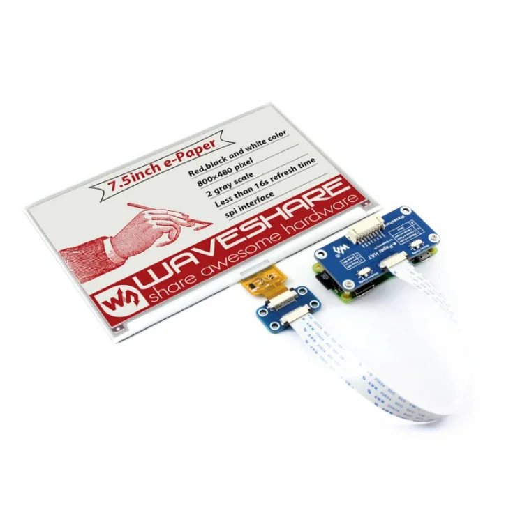 Waveshare Sombrero de pantalla de tinta electrónica de papel electrónico de 7,5 pulgadas (B) para Raspberry Pi, 800 × 480, rojo/negro/blanco, sin retroiluminación, bajo consumo de energía