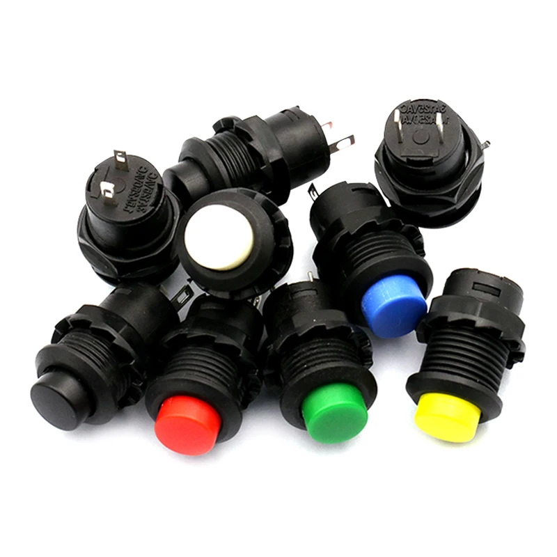 6 uds DS-428/427 PBS-11B 12MM interruptor de botón de plástico autoblocante momentáneo 3A 125V 1.5A 250V AC 2 pines 6 colores - imagen 3
