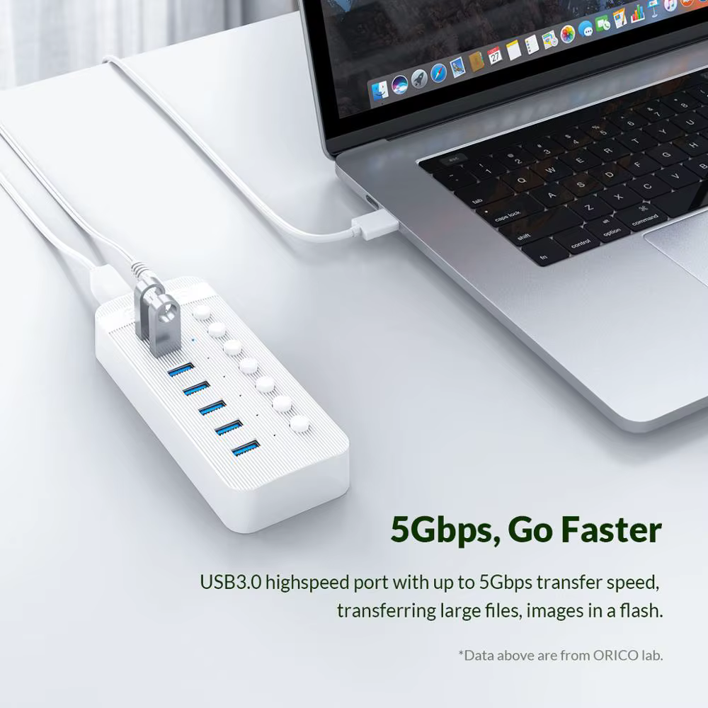 Hub USB 3.0 7 Puertos ORICO 5Gbps Interruptor LED Individual PC MacBook - imagen 3