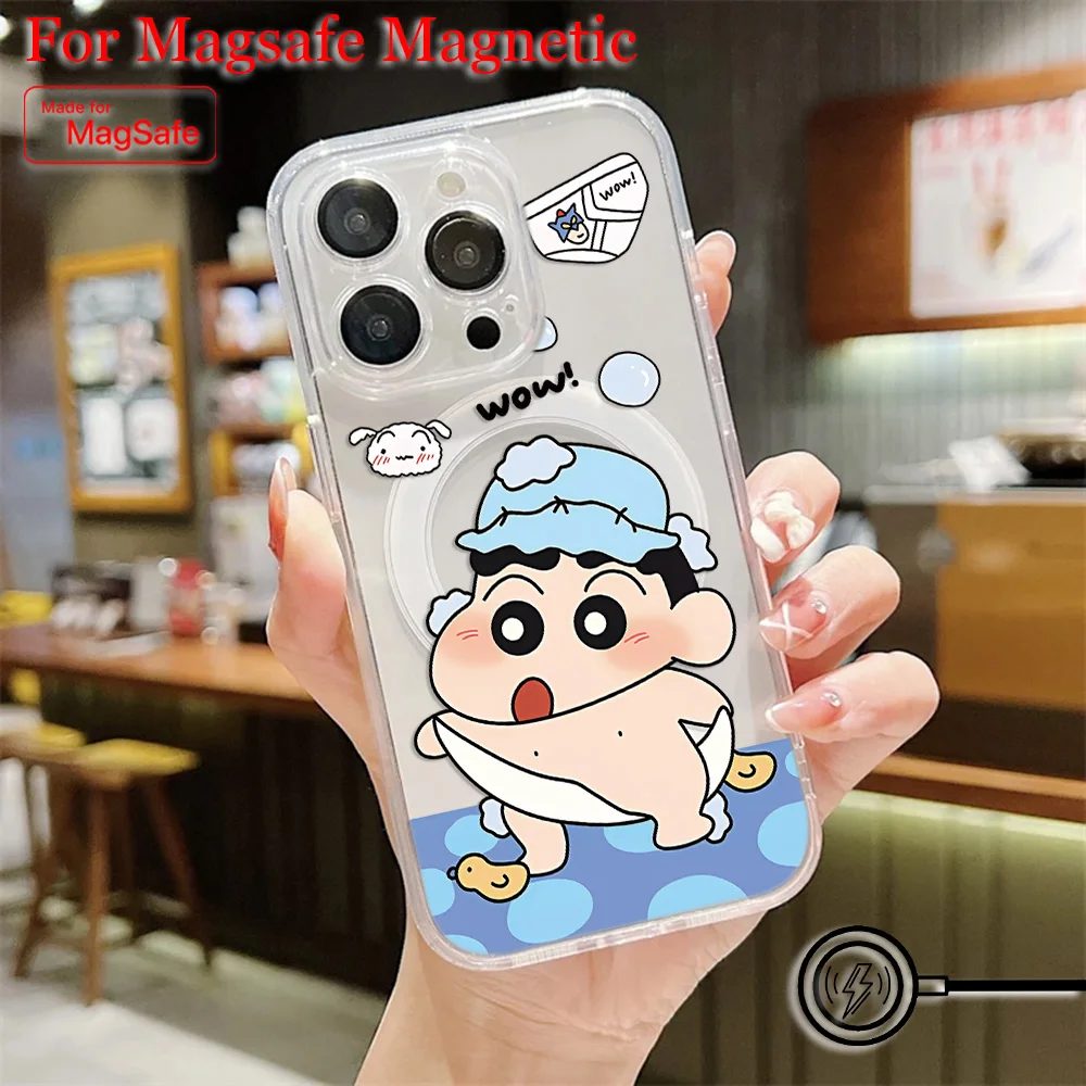 Funda de teléfono magnética con crayones de Anime Shin-chans Magsafe para Samsung Galaxy S25 S24 S23 S22 S21 S20 FE Plus Ultra 5G, funda transparente de TPU - imagen 5