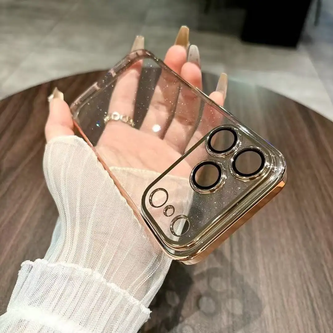 Funda de teléfono transparente con purpurina chapada para iPhone 17 16 14 13 15 12 Pro Max Plus 17Pro 17 fundas protectora de cámara transparente de aire, funda para iphone 17 16 pro max - imagen 5