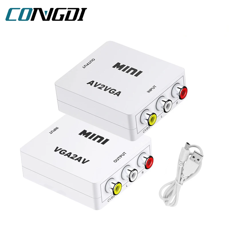 Convertidor de vídeo Mini AV RCA CVBS a VGA de 1080P con Audio de 3,5mm compatible con adaptador de vídeo PAL NTS para decodificador de TV Monitor PC