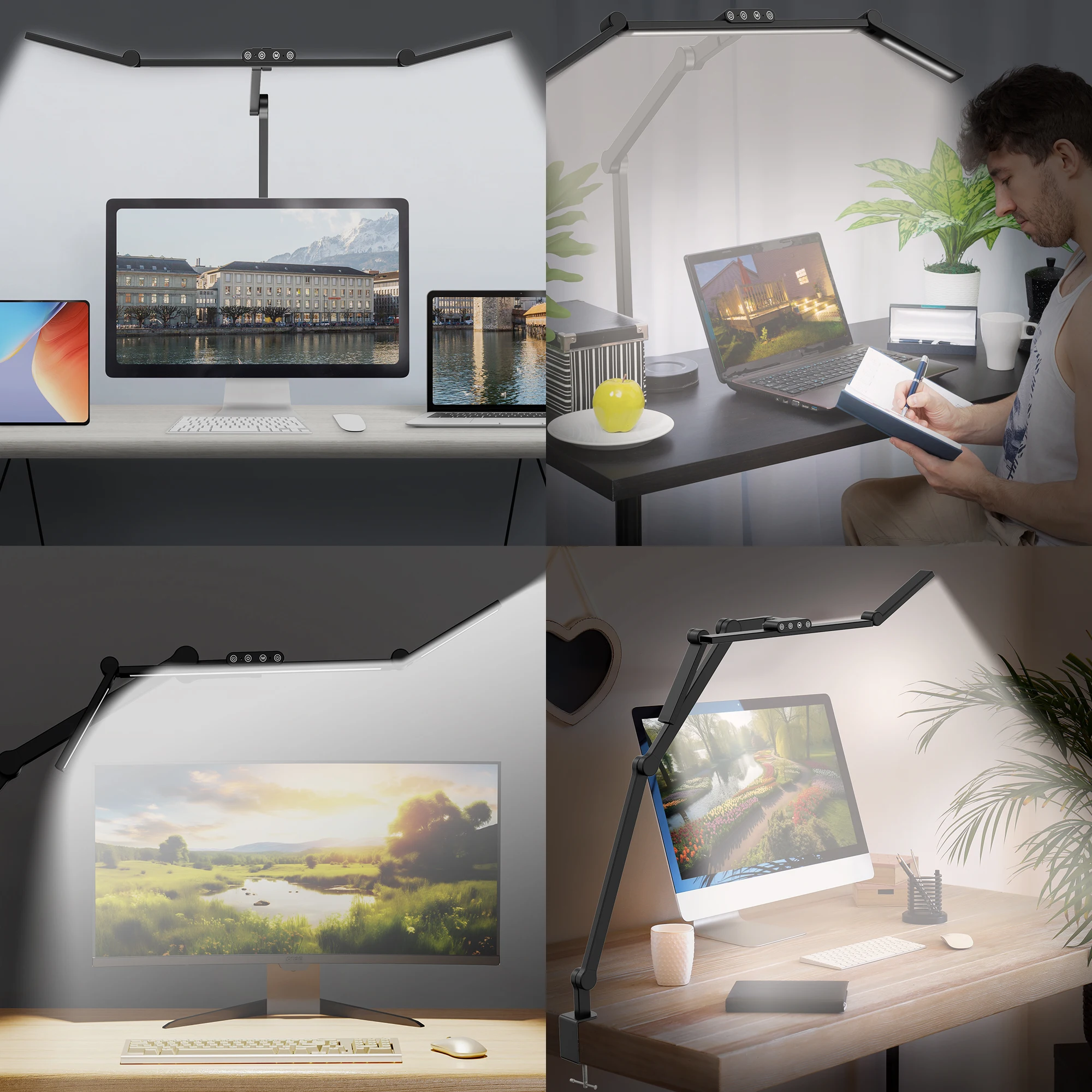 Lámpara de escritorio Led con abrazadera, lámpara de escritorio de Architect para la oficina en casa con iluminación de Ambiente, luz de escritorio de atenuación automática ultrabrillante de 24W - imagen 4