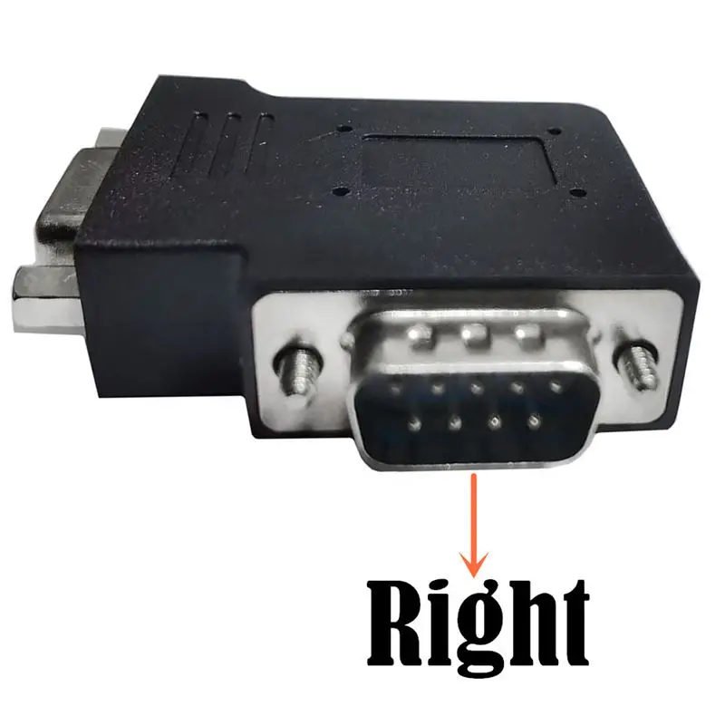 Conector de par macho hembra RS232 DB9P, puerto serie DB9, ángulo curvo de 90 grados, adaptador macho hembra de 9 pines en lados izquierdo y derecho - imagen 3