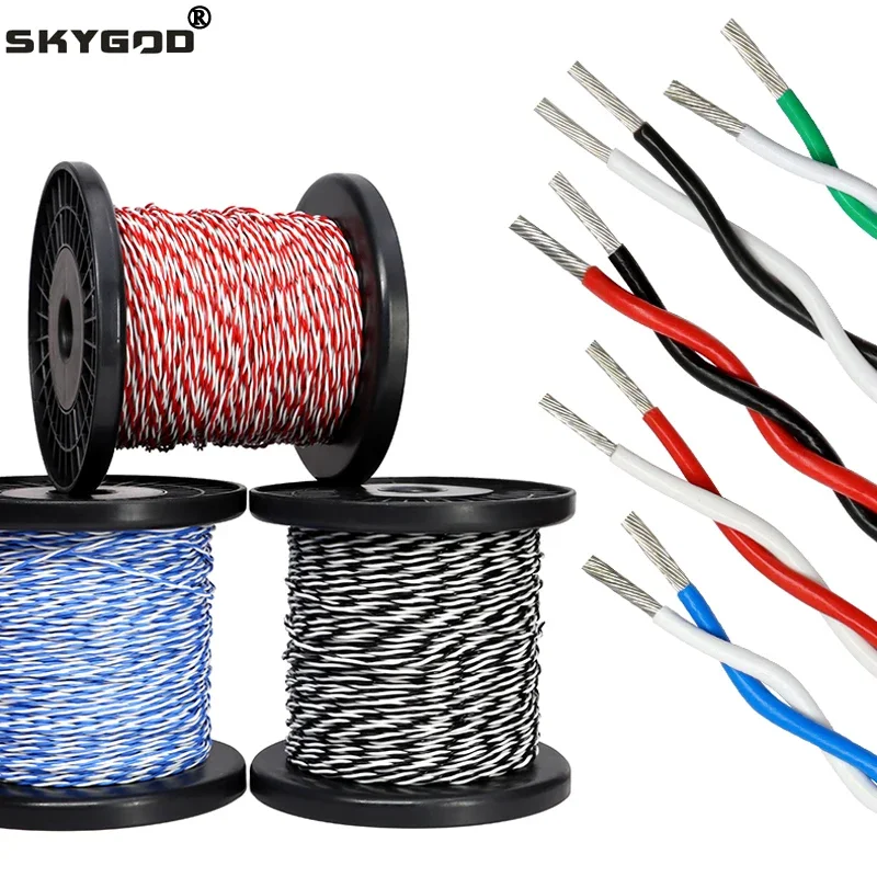 Cable de PTFE AFS200 de 1 ~ 20m, 2 pines, 26/25/24/22/20/18/17/15/13AWG, par trenzado FEP, Cable electrónico de alta temperatura de cobre estañado