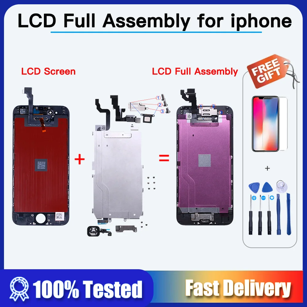 AAA +++ LCD montaje completo para iPhone 5 SE 5C 6 6P 6S 6S plus 7plus 8 plus para iPhone 7 pantalla completa + cámara frontal + altavoz de oreja