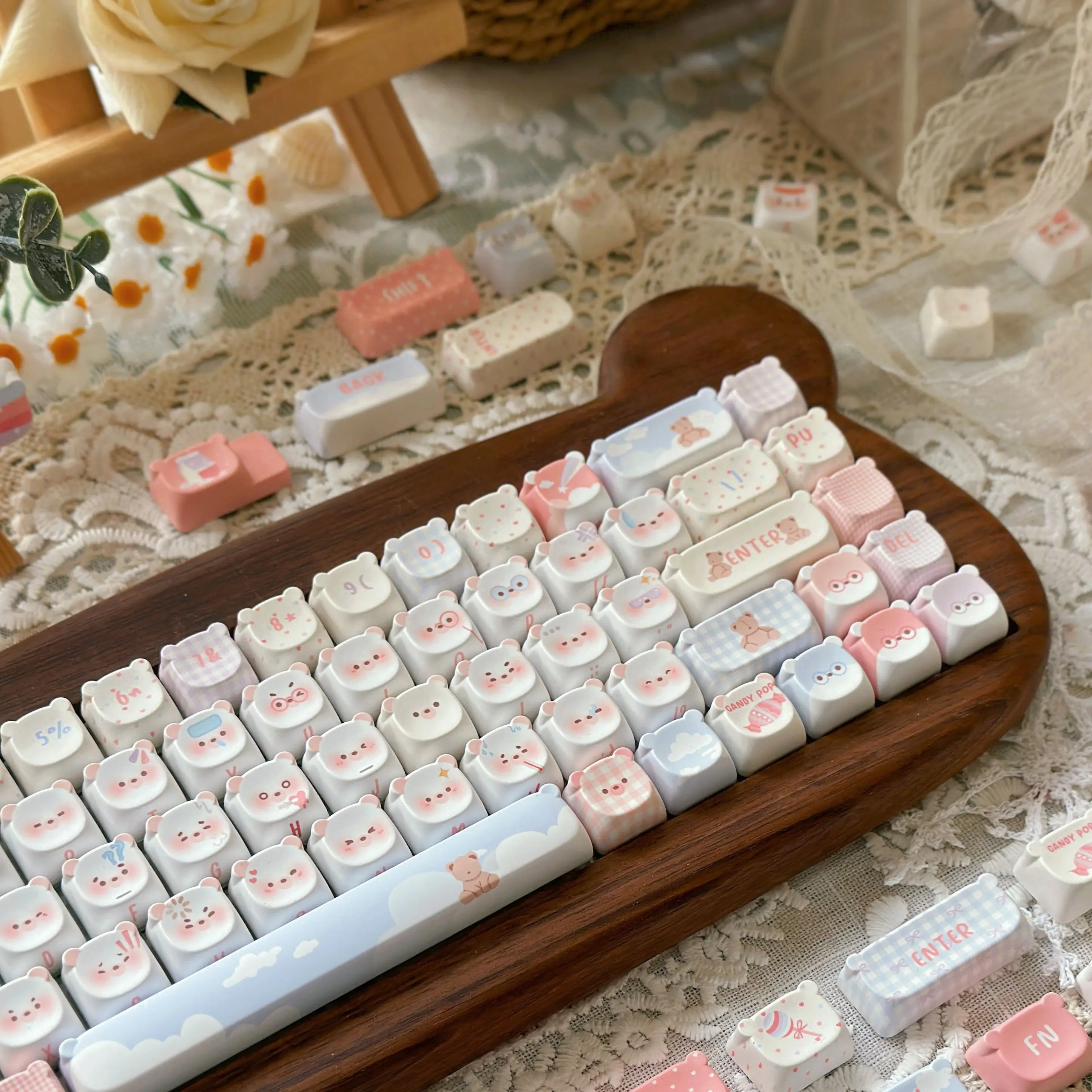 Teclas de oso arcoíris, Material Eao Pbt, bonitas teclas para teclado mecánico Aula F75/F99 - imagen 3