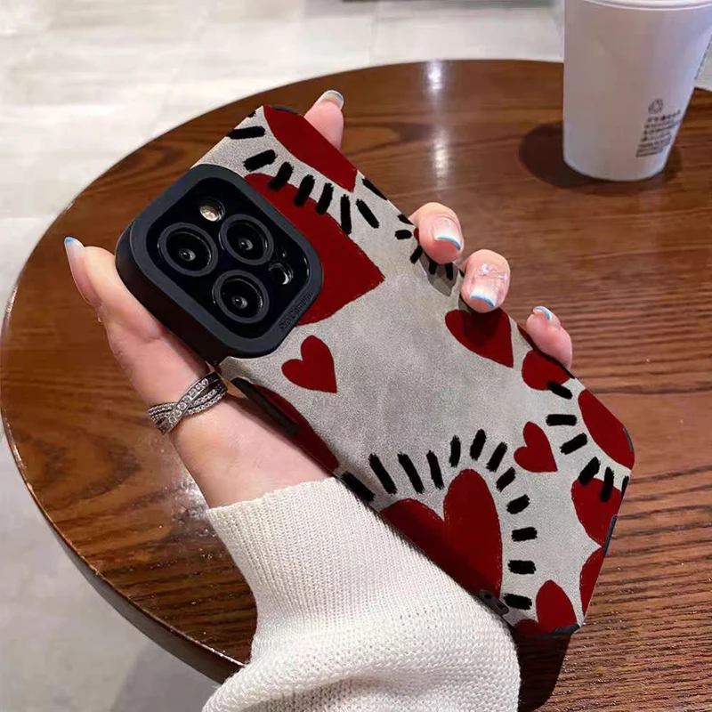 Funda de silicona de cuero gris con corazón de amor rojo para Samsung Galaxy S22 S21 A54 5G A34 A53 A51 A52 A23 A32 A31 A71 A72 A73 A14 A13 A12 - imagen 2