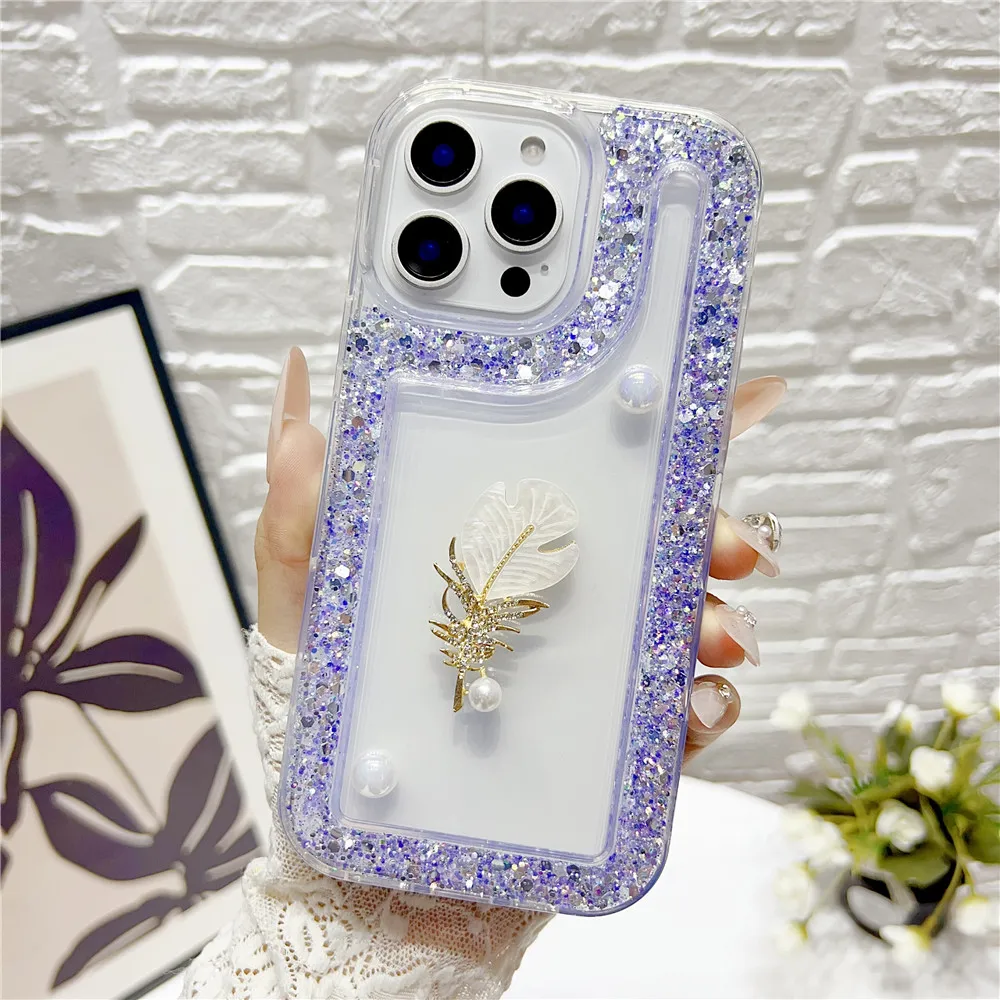Funda de teléfono con purpurina y perlas 3D para Xiaomi Redmi Note 14 13 Pro Plus 12 11 10 11S 10S 4G 5G, funda de silicona transparente a prueba de golpes - imagen 3