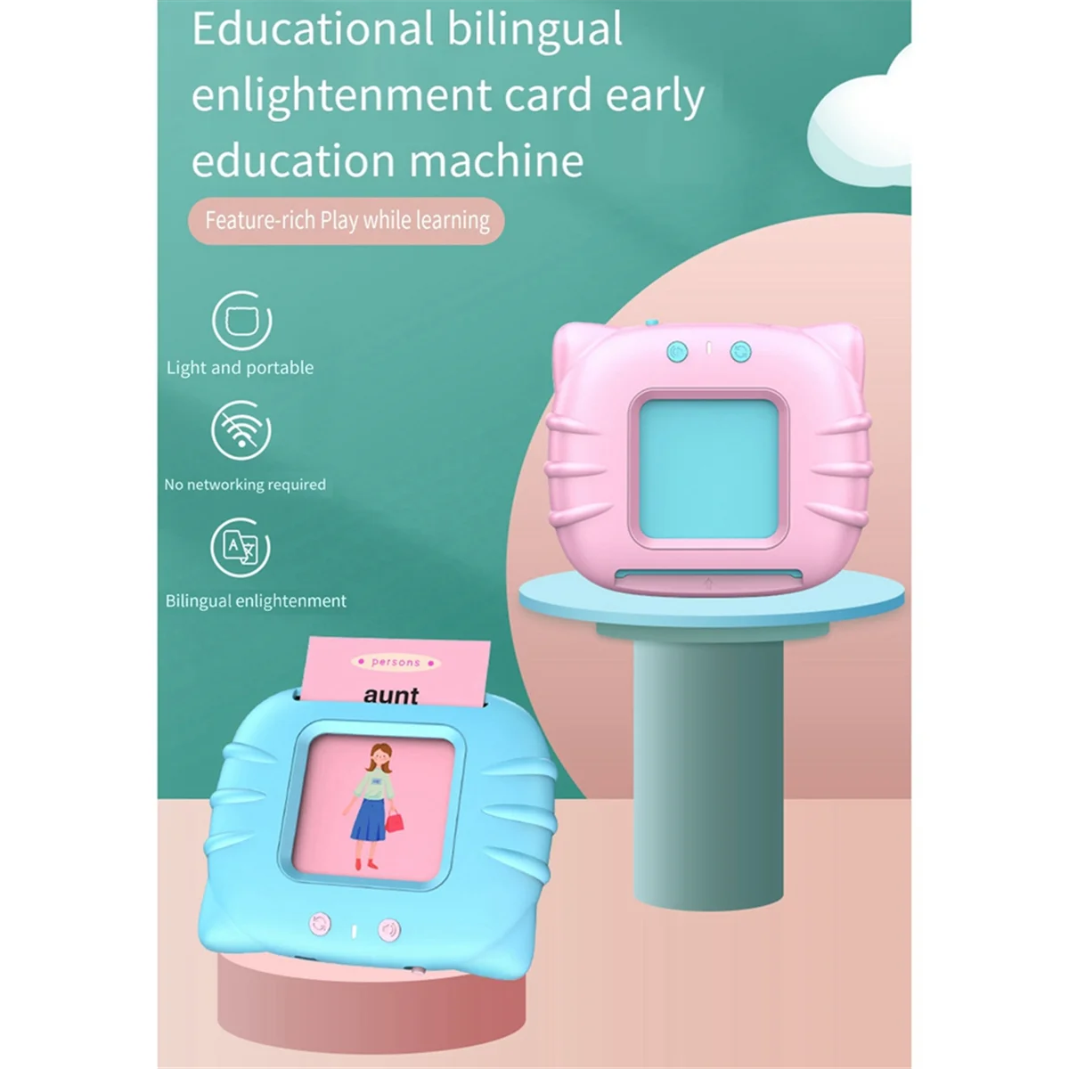 SUPER HOT Learning Talking Flash Cards Máquina de lectura de aprendizaje para bebés, rosa - imagen 2