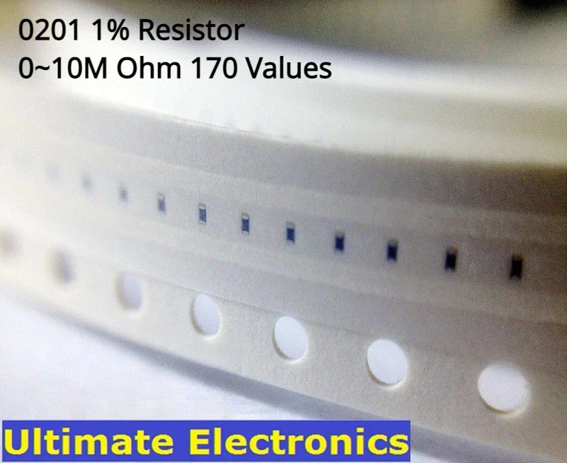 100 unids/lote 0201 0 ohm ~ 10M ohm resistencia SMD 1% 1/20W Chip resistencia de montaje en superficie ROHS 0R ~ 10M 1R/4.7R/47R/10R/1K/10K/100K/1M/47K