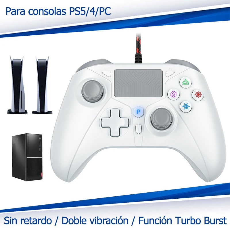 Mando con cable para consola PS5/4/PC con controlador de vibración Dual Turbo, sin retraso, conexión instantánea, accesorios de mango de Control de juego - imagen 2