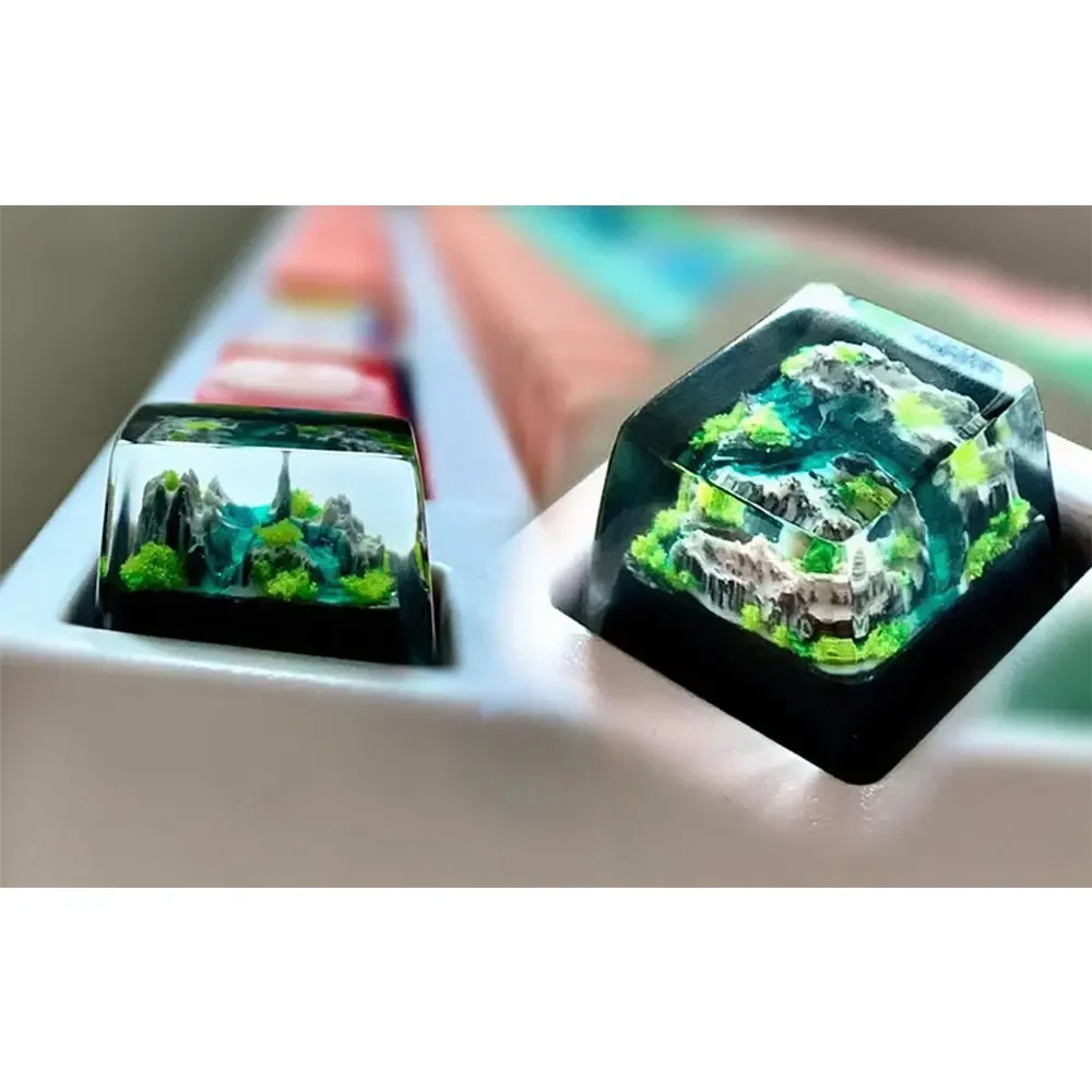 Teclas de montaña y mar de resina artesanal, lujosas, DIY, PC, Gamer, Teclado mecánico retroiluminado, teclas RGB para GK61 Anne Pro 2 GK64