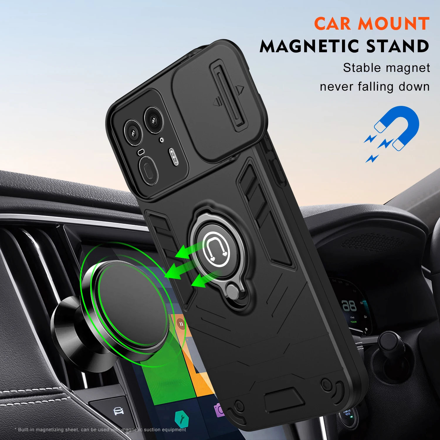 Funda para Motorola Edge 50 Ultra Slide Camera, soporte de anillo magnético para coche, funda dura de silicona a prueba de golpes para teléfono MotorolaEdge50Ultra - imagen 4