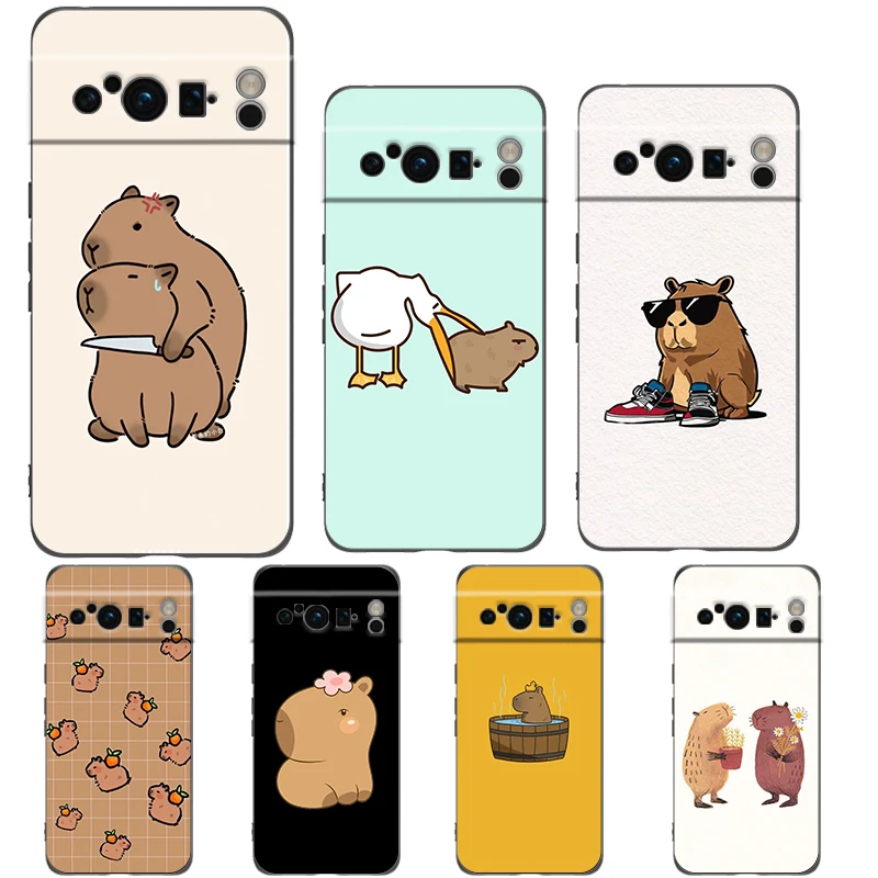 Funda de teléfono Capybara de dibujos animados para Google Pixel 8 7 6 Pro 6A 7A 5G silicona suave a prueba de golpes TPU cubierta negra Fundas