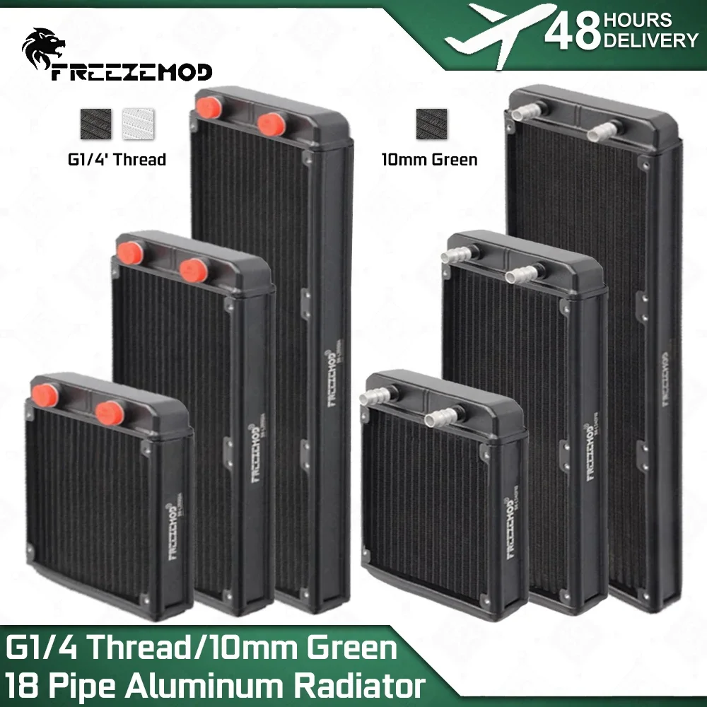 Radiador de aluminio FREEZEMOD, rosca G1/4, junta verde de 10mm, 18 canales para instalación de ventilador de 12cm, PC MOD, refrigeración por agua 120/240/360