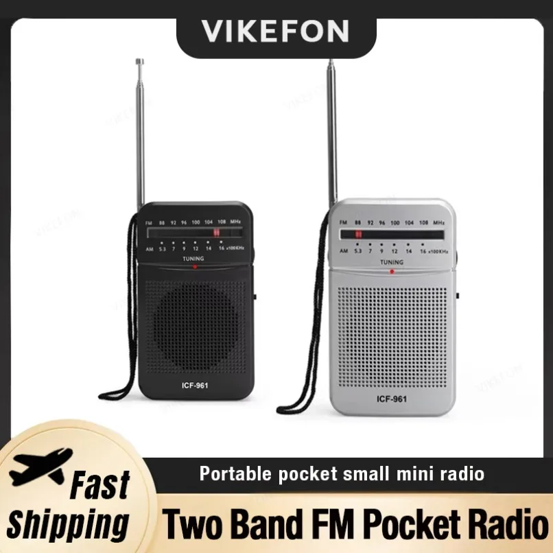 VIKEFON Mini Radio portátil de dos bandas AM FM Radio de bolsillo con conector para auriculares 2 * Radio de cristal alimentada por batería AA para el hogar al aire libre