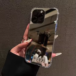 Funda de teléfono con espejo gráfico de letras minimalistas para iPhone 16 11 12 13 14 15 Pro Max XS X XR 7 8 Plus SE, funda suave con espejo de maquillaje
