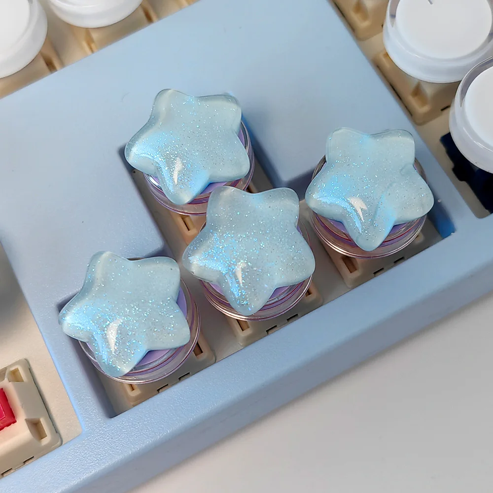 Teclas de estrella bonitas, color azul, rosa, translúcidas, hermosa chica, regalo personalizado, teclas para teclado mecánico MX Switch, teclas de flecha, 4 Uds. - imagen 3