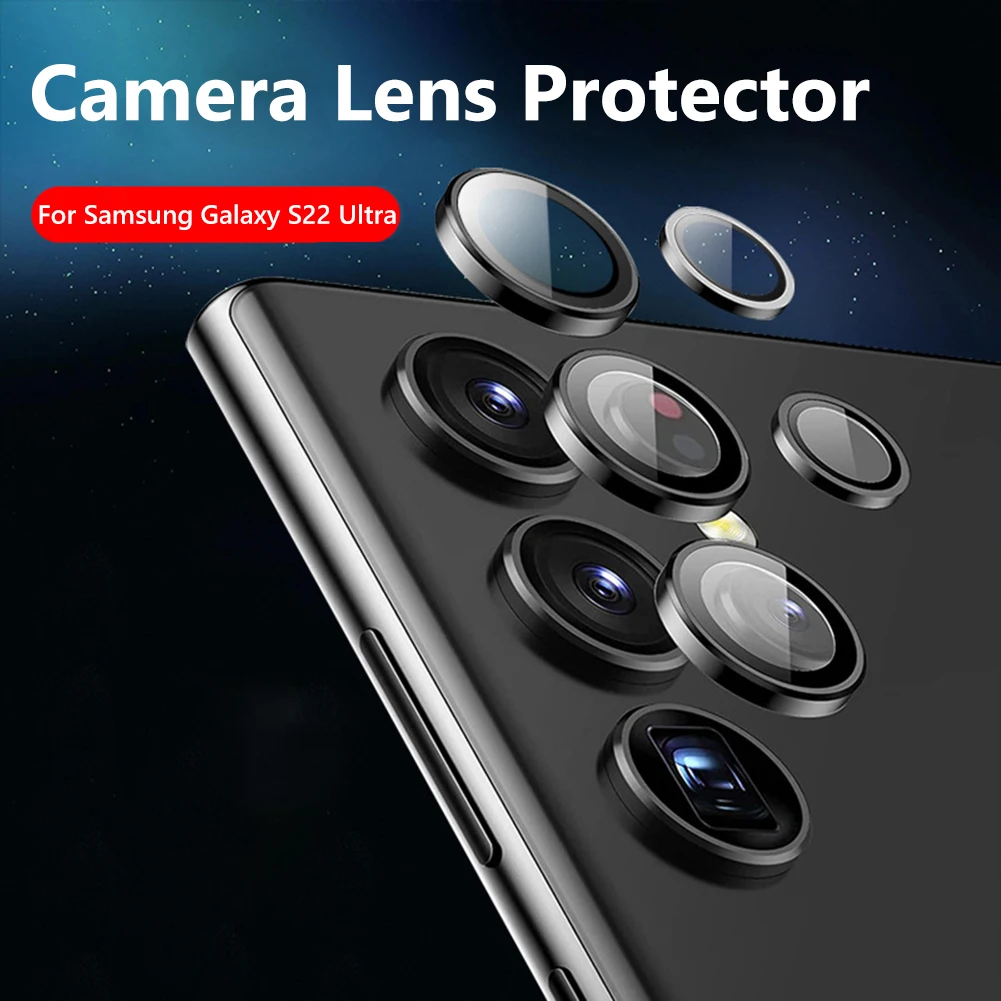 Protectores de lente de cámara para Samsung Galaxy S22 Ultra, carcasa de Metal para cámara con anillo, cristal para Samsung S 22 S22Ultra 5G, tapa protectora - imagen 3