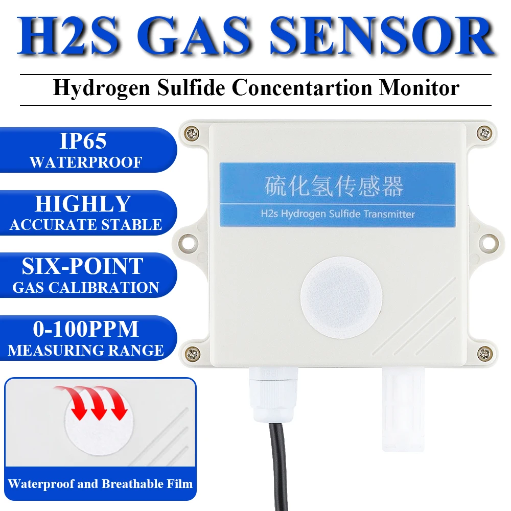 Sensor de Gas H2S para concentración de sulfuro de hidrógeno Monitor de olores peculiares Módulo transmisor de detección RS485 OLED 100ppm