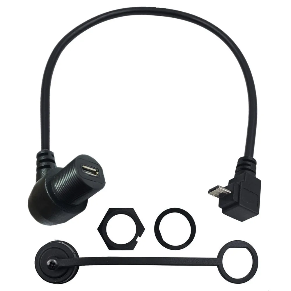 90 grados IP67 Micro USB impermeable Micro USB 5 pines IP67 macho a hembra montaje en Panel cable de extensión de conector impermeable 30cm - imagen 4