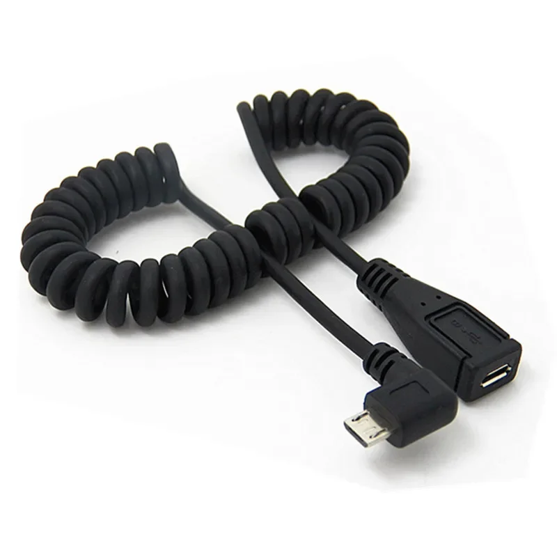 Espiral en espiral USB Micro macho a Micro USB hembra ángulo izquierdo derecho curva estiramiento resorte rizo Cable Flexible - imagen 4