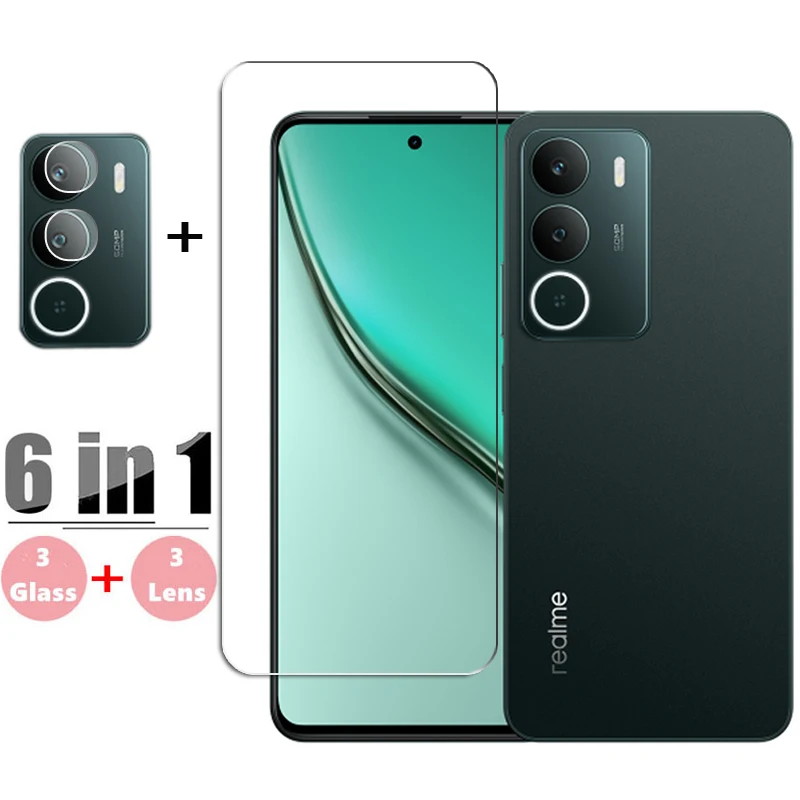 Vidrio Gule completo 6 en 1 para Realme P3 Lite, vidrio templado Realme P3 Lite, Protector de pantalla, película protectora para lente de teléfono Realme P3 Lite
