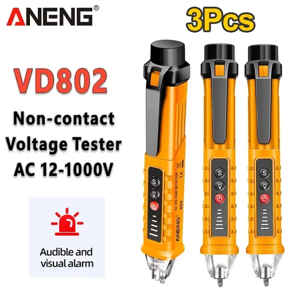 ANENG VD802 3 uds Detector de CA portátil sin contacto probador NCV pluma de sensibilidad estilo indicador eléctrico medidor de voltaje LED 12-1000v