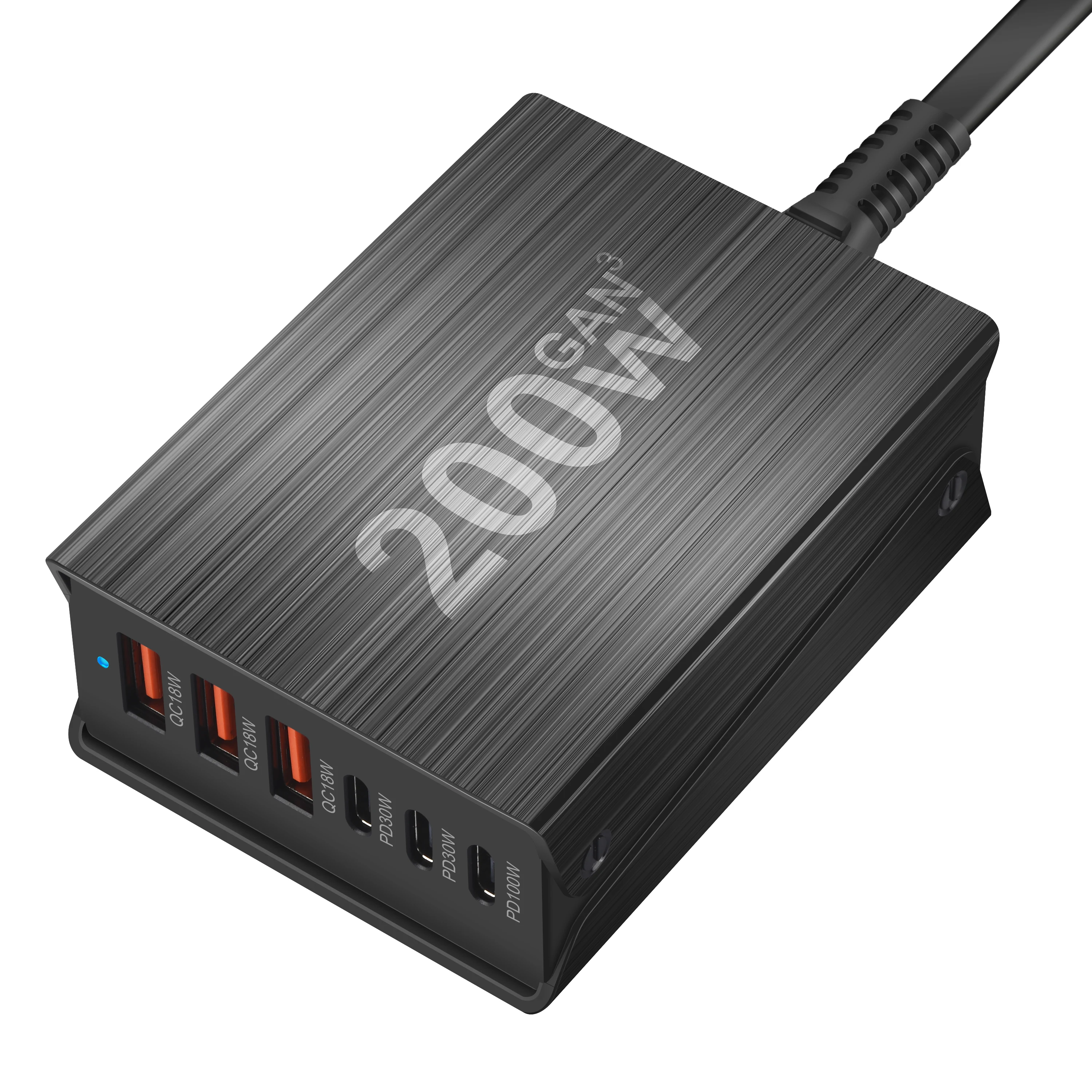 Estación de carga GaN de 200W, cargador USB C de 6 puertos, carga rápida QC PD 3,0 tipo C, cargador USB rápido para iPhone 15 14 13 12 Pro MacBook - imagen 2
