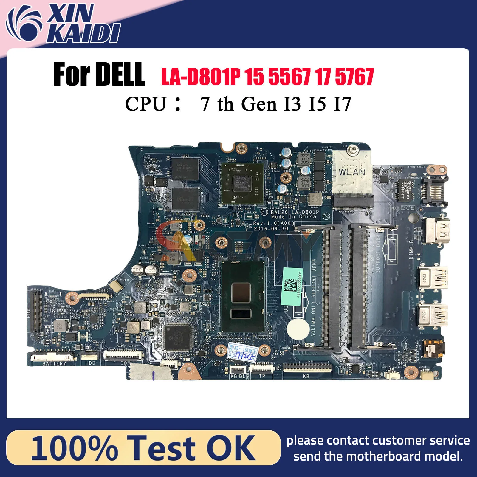 Para DELL Inspiron 15 5567 17 5767 placa base para ordenador portátil BAL20 LA-D801P con i3 i5 i7 CPU DDR4 CN-0KFWK9 0Y8N7H 100% probado OK