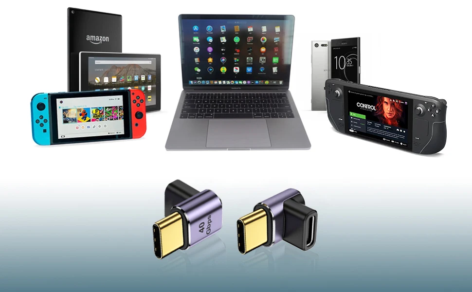 Adaptador USB C extensor de USB-C de 90 grados ángulo recto 40Gbps PD 100W carga rápida para Steam Deck Switch portátil MacBook Tablet - imagen 5