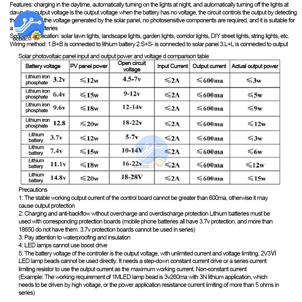 Controlador de carga del generador Solar, interruptor de circuito de Control de luz automático, placa de carga de batería de litio, lámpara de calle pequeña para patio - imagen 5