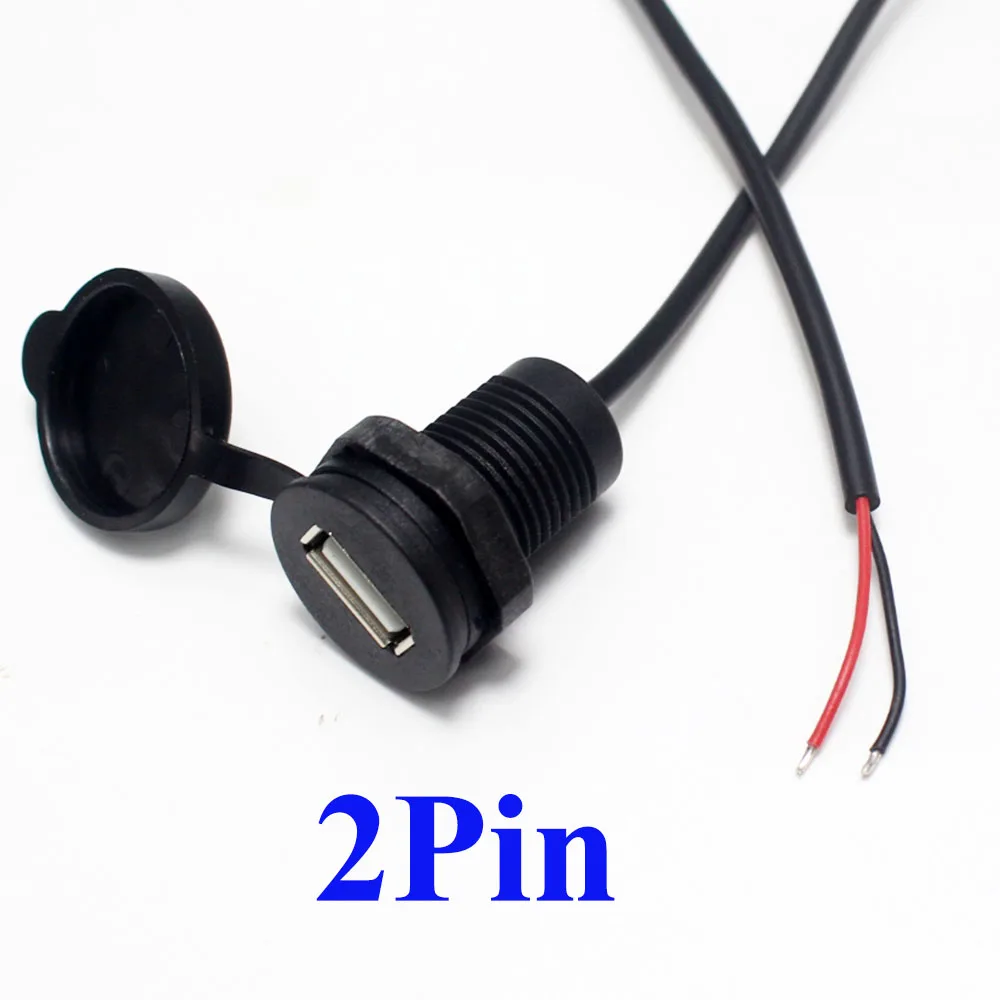 Conector de puerto de carga hembra USB 2,0 roscado de montaje conveniente, conector de puerto de carga de 2 pines y 4 pines con Cable, enchufe de cargador USB, 1 ud. - imagen 2