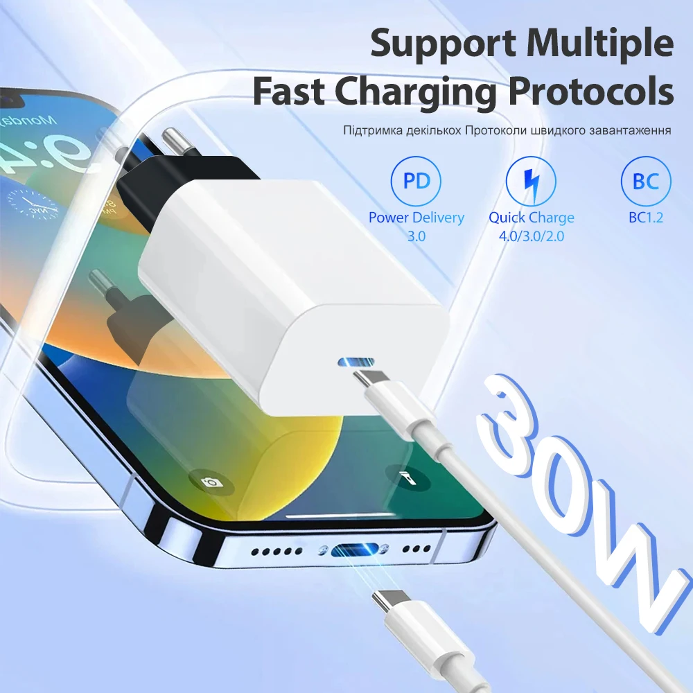 Cargador de carga rápida PD para for Google Pixel 9, 8, 7, 6 Pro, XL, 7A, 6A, Cable de carga rápida tipo C, adaptador de pared, enchufe europeo/estadounidense, 30W - imagen 2