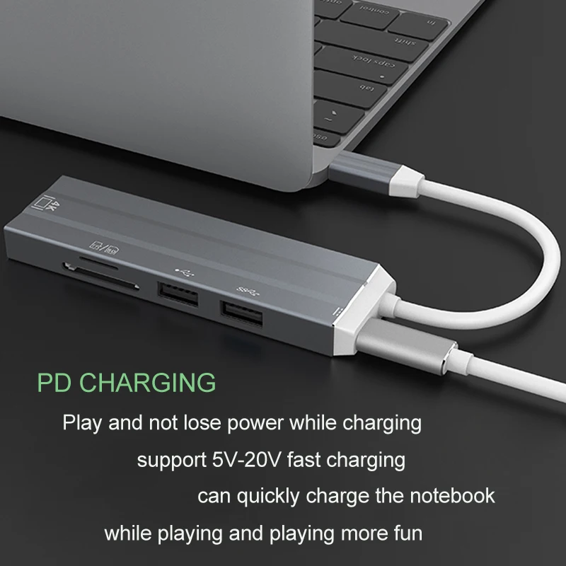 Hub USB C 6 en 1 tipo C 3,0 a adaptador HDMI 4K con lector de tarjetas SD/TF PD carga rápida para MacBook Notebook ordenador portátil - imagen 5