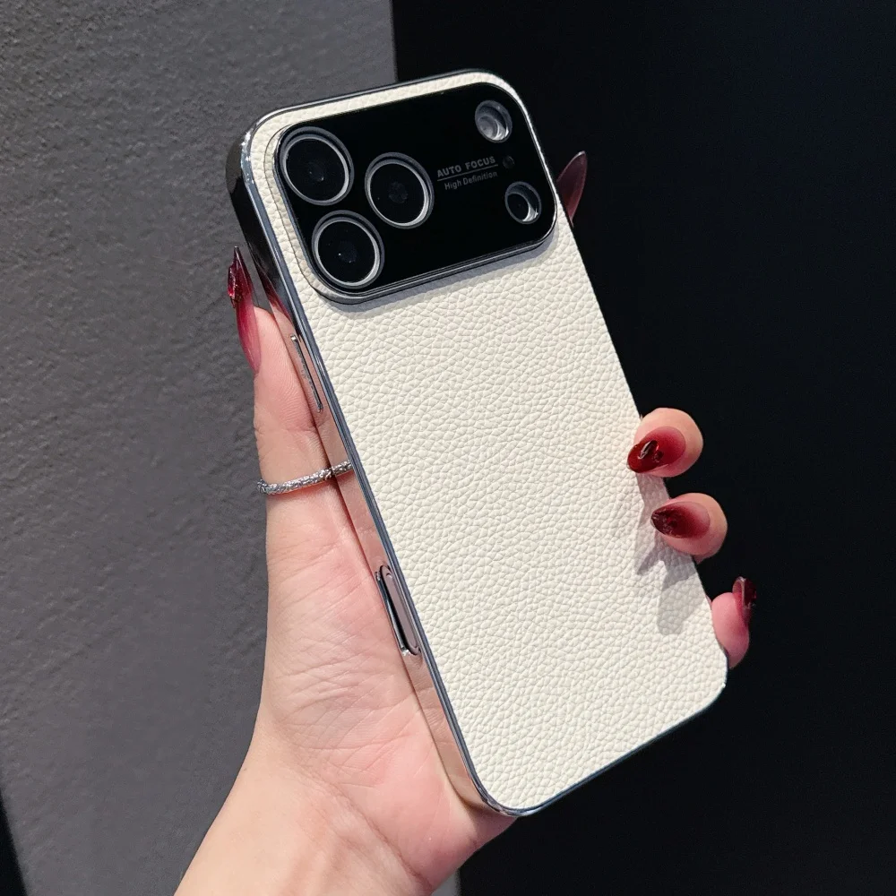 Funda con ventana grande chapada de lujo para iPhone 17 Air 16 15 14 13 12 Pro Max Plus 11, funda de teléfono con textura de cuero de parachoques Vintage - imagen 4