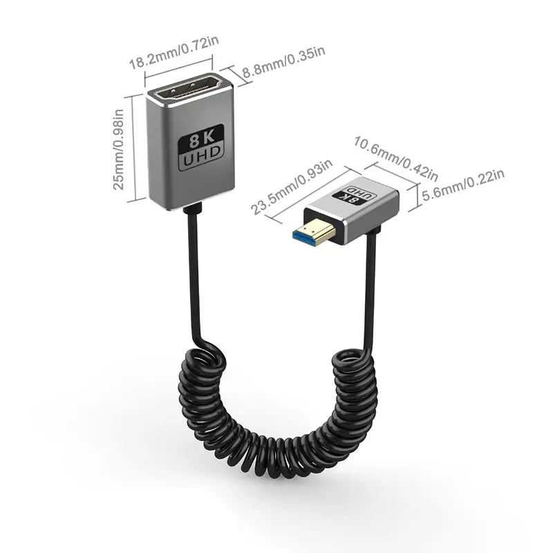 Muelle coaxial 8K 2,1, versión ultrafina, compatible con Micro HDMI macho a H-DMI hembra, cable de conexión de cámara 8k @ 60hz 4k @ 120hz - imagen 4