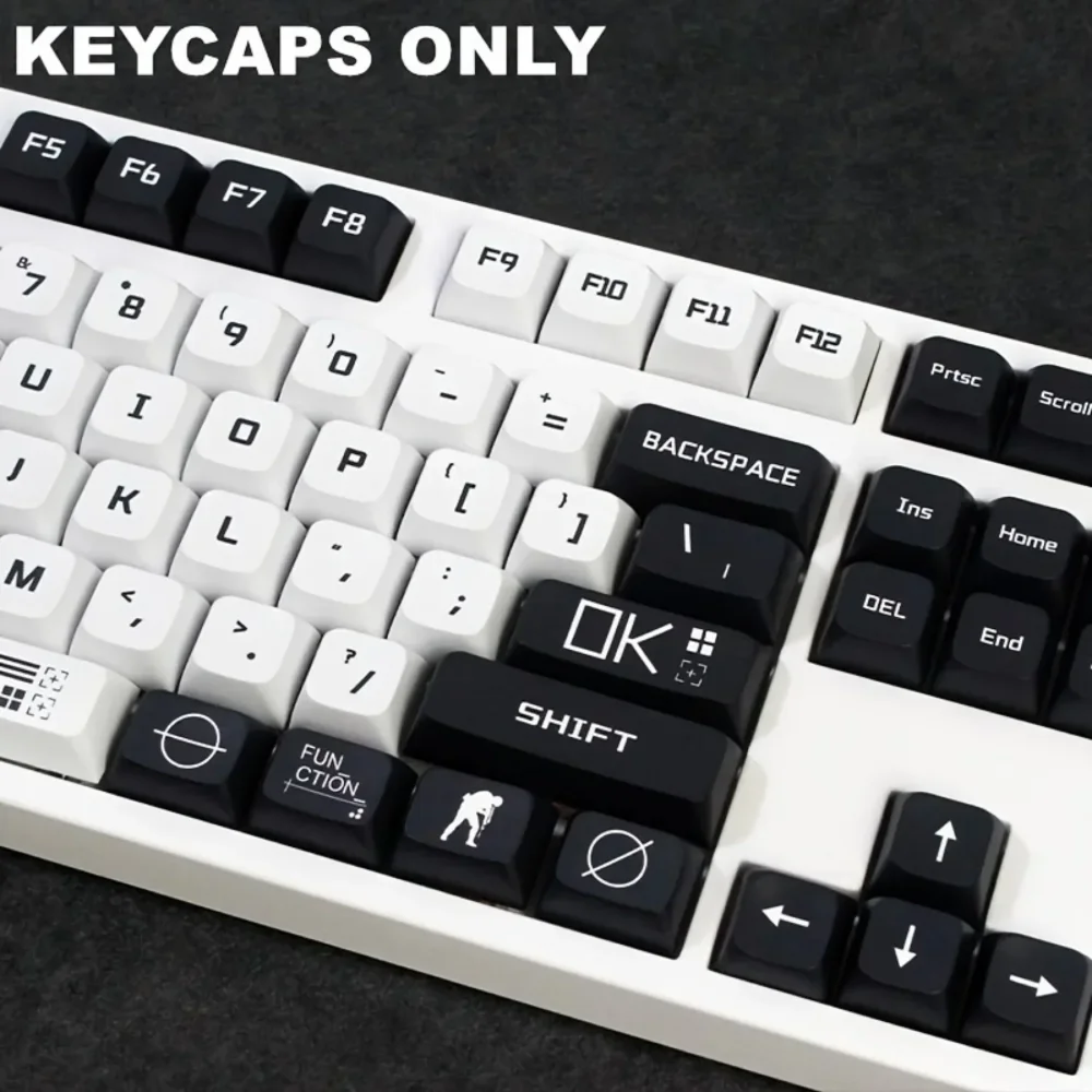 XDA Keycap 118 teclas PBT sublimación de tinte juego de teclas en blanco y negro, para teclas de teclado mecánico para juegos personalizadas DIY - imagen 5