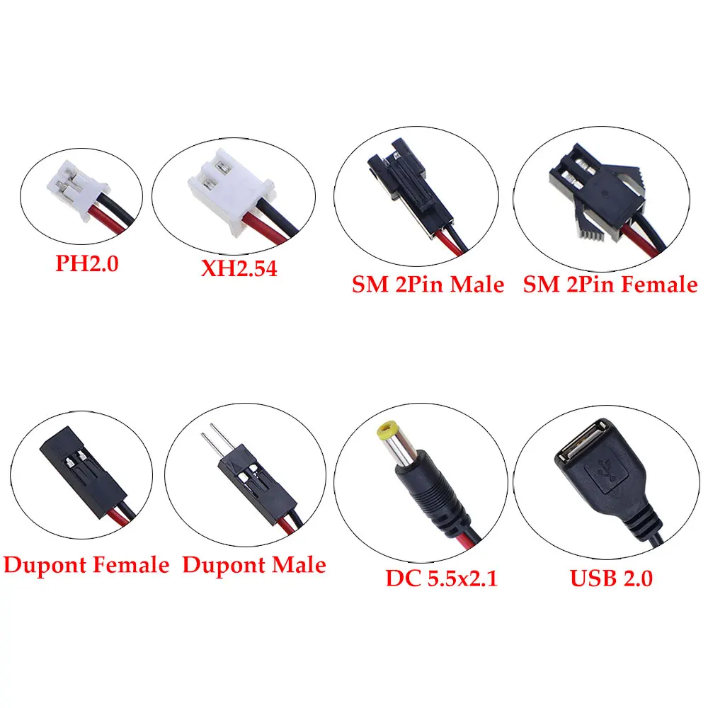 Caja porta baterías 18650, caja de almacenamiento de batería con 2 ranuras, con interruptor y cubierta y cable Terminal DuPont PH2.0 XH2.54 DC5.5X2.1 USB2.0 - imagen 2