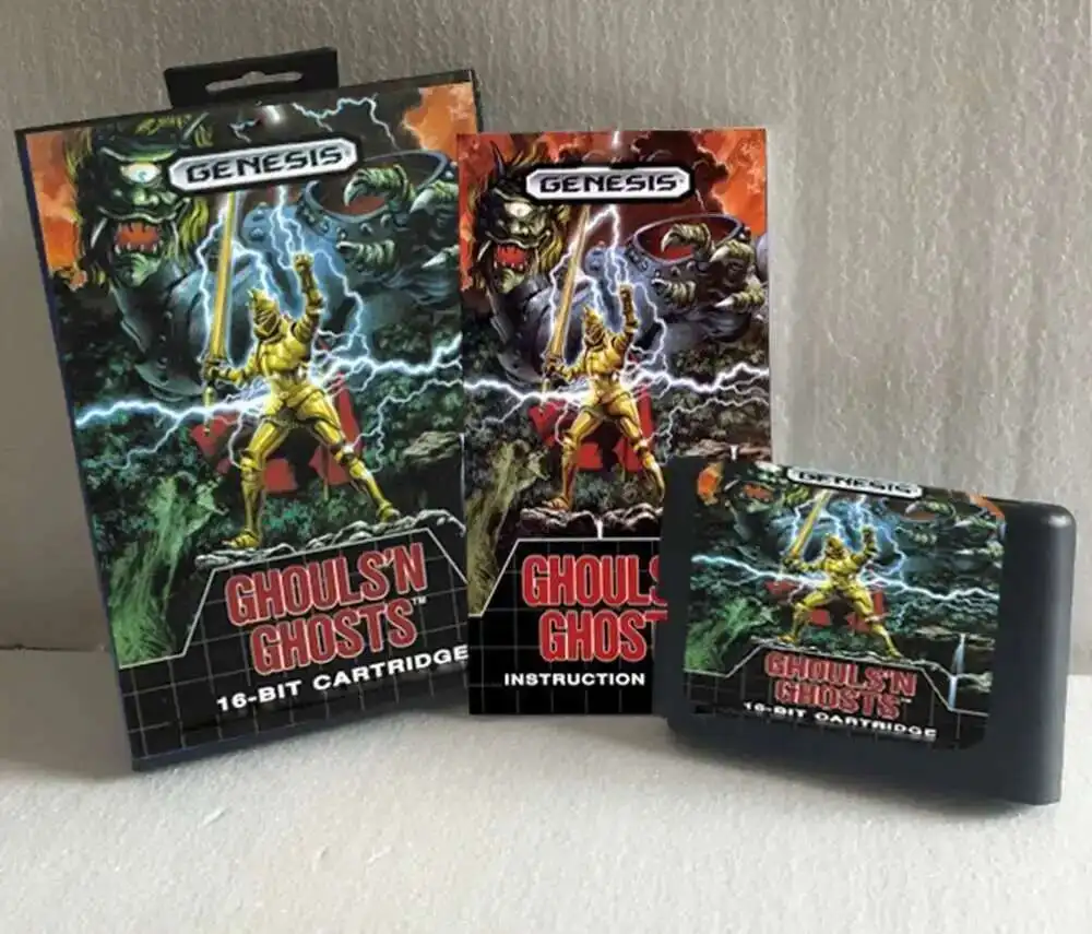 Ghouls'n Ghosts con caja de EE. UU. Y libro Manual, tarjeta de juego MD de 16 bits para consolas Sega MegaDrive Genesis, gran oferta