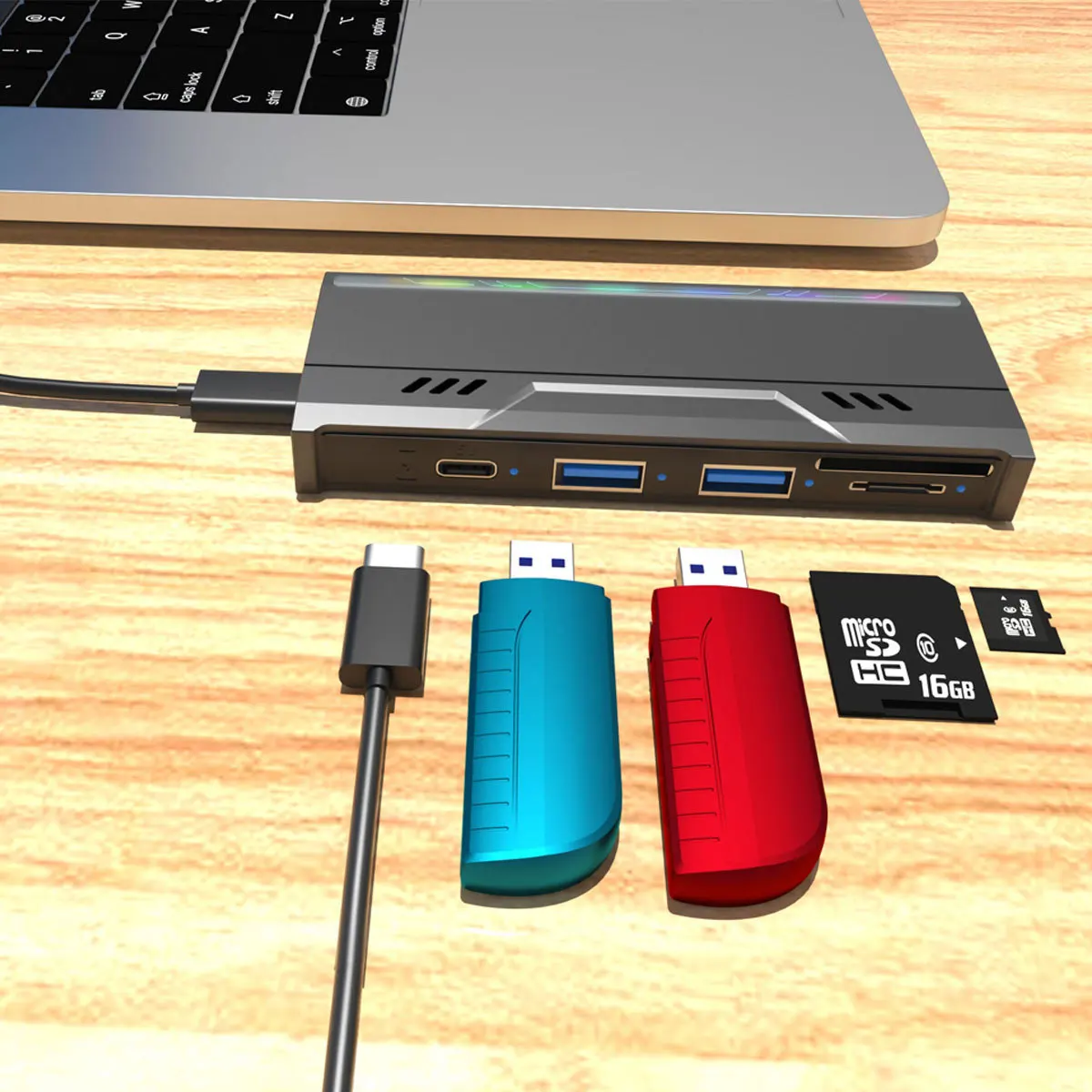 Caja de unidad de estado sólido M.2 multifuncional NVMe/NGFF Hub de disco duro lector de tarjetas TF/SD para expansión de almacenamiento - imagen 4