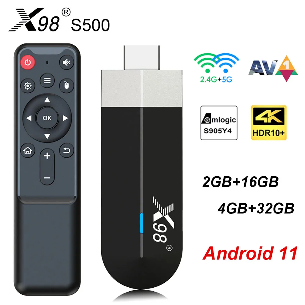 Dispositivo de TV inteligente X98 S500, decodificador con Android 11, Amlogic S905Y4, 2 GB, 16 GB, 4 GB, 32 GB, AV1, 4K, 60fps, 2,4G y 5G, Wifi Dual, X98