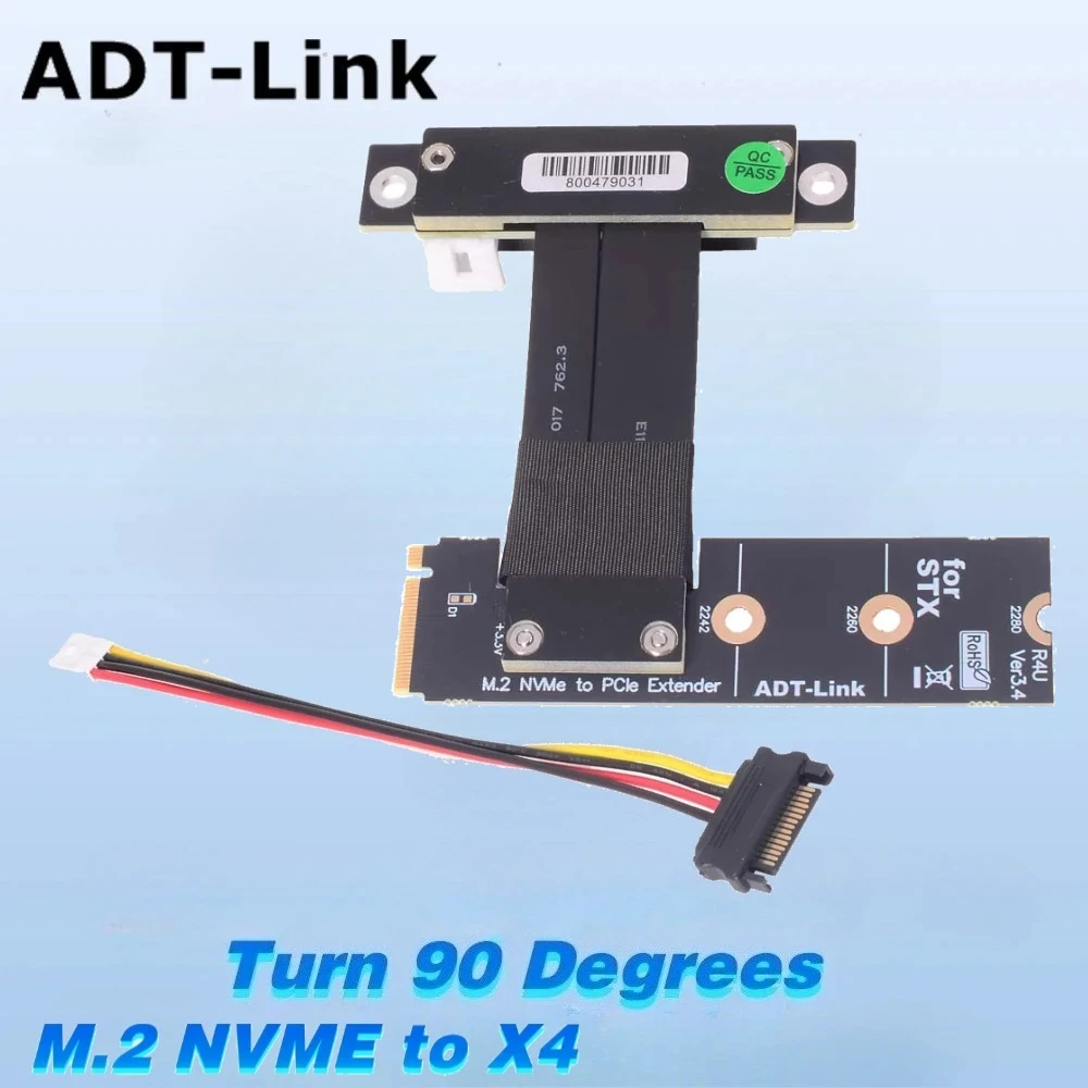 M.2 NVME SSD a PCIe 3,0 X4 Cable elevador puente curva izquierda/derecha giro 90 grados en ángulo M.2 NGFF NVMe para tarjetas de vídeo ITX STX GPU - imagen 2