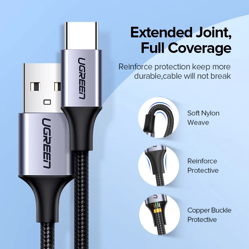 UGREEN Paquete de 2 cables USB C Cable de carga USB tipo C 3A para Xiaomi Realme Samsung Cable USB C de carga rápida 2 uds 1m 1,5m tipo C - imagen 5