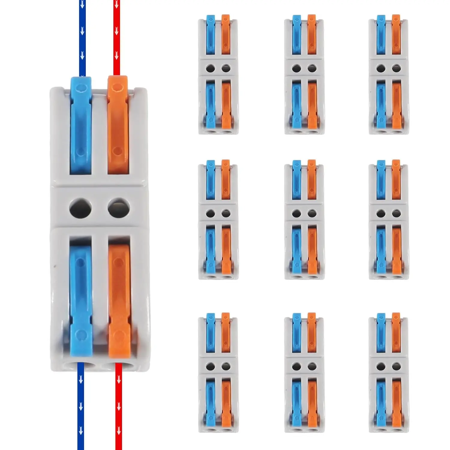 Conectores de cable de palanca de 10 piezas, conectores de cable rápidos 2 en 2 salidas, conectores de cable de tuercas de palanca eléctrica Terminal conductor push-in