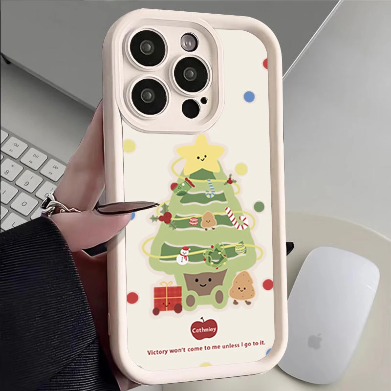 Funda con adornos navideños para iPhone 11, 12, 13, 14, 15 16PRO MAX PLUS, cobertura completa de lentes, prevención de caídas, funda de teléfono de tpu