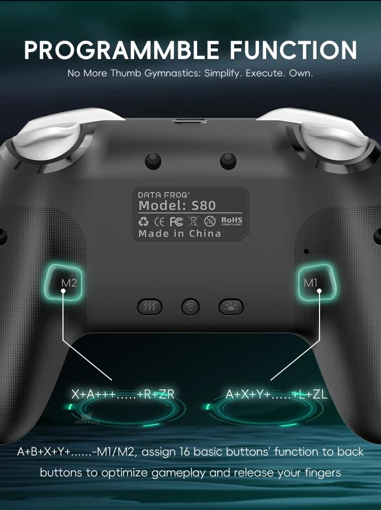 DATA FROG-Paquete de 2 gamepad inalámbrico Pro para consola de TV, PC, Android, iOS, soporte para juegos, agarre ergonómico con vibración HD - imagen 2